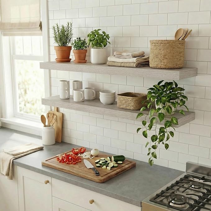 Dreamland Floating Shelves for Wall, 2 Pack Rustic Wooden Wall Shelves