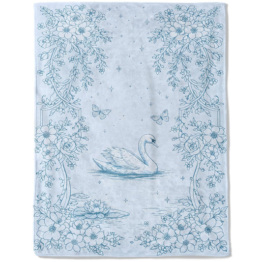 ainori Elegant Swan Floral Fleece Blanket,Classic Vintage Blue Animal Flower Blankets,Soft and Warm Decorative Throws for Sofa,Travel,Lightweight Throw Gifts for Nature Lovers Teens Women 50”x60”