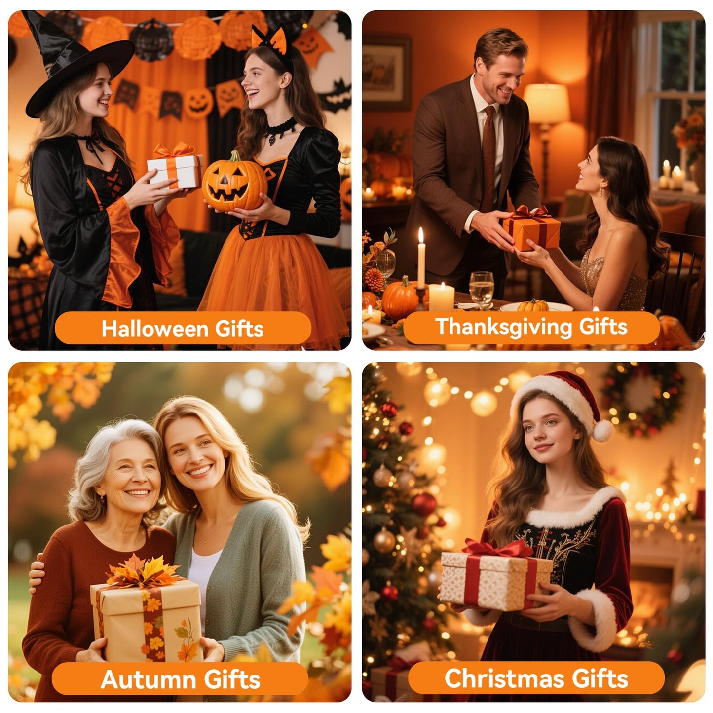 Large 3 Wick Flameless Candles, 4"x4" Flickering LED Candles with Remote & Timer, Dimmable Real Wax Pillar Candles Battery Operated, Orange Candles for Fall Thanksgiving Halloween Decor (Orange)