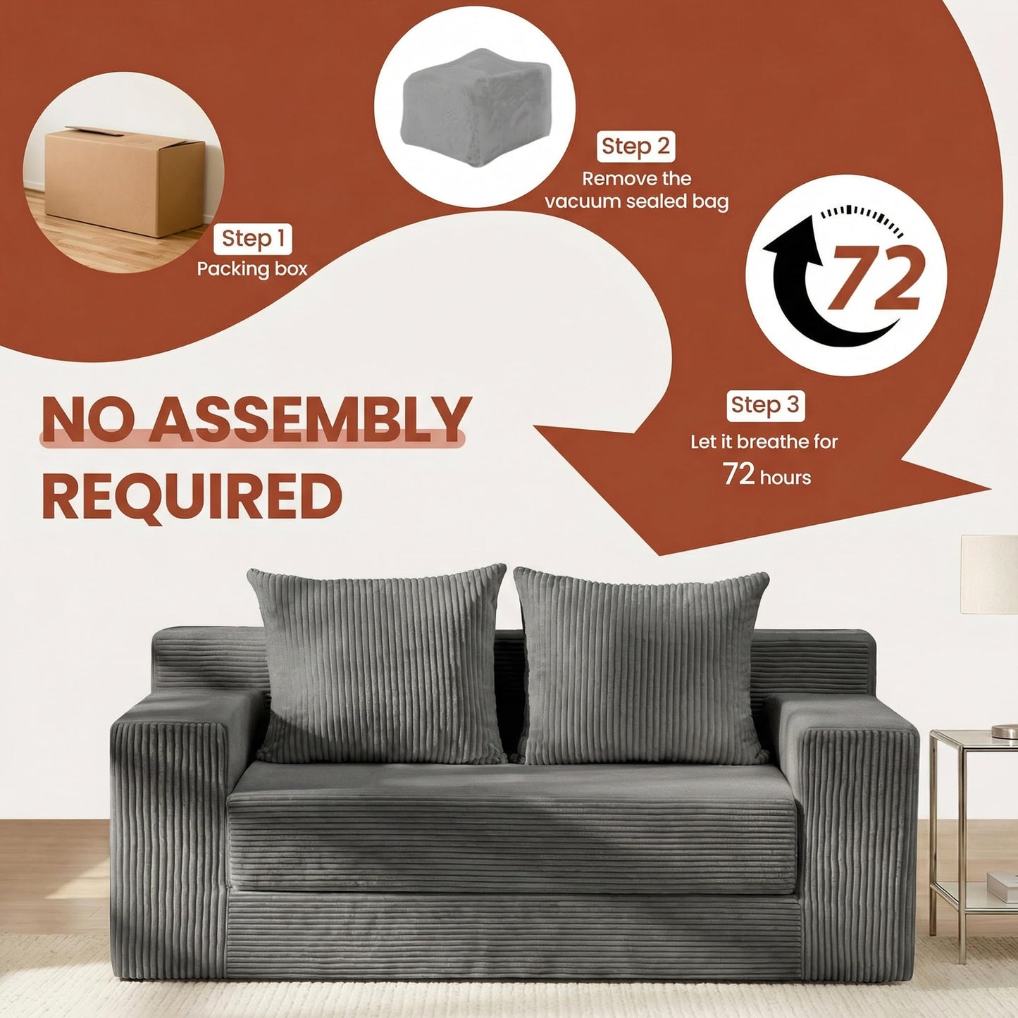 AOLVDOW Convertible Sofa Bed, 5 in 1 Small Boneless Couch Pull Out Loveseat Sleeper Sofa,Corduroy Futon Couch Folding Mattress with 4 Pillows for Living Room