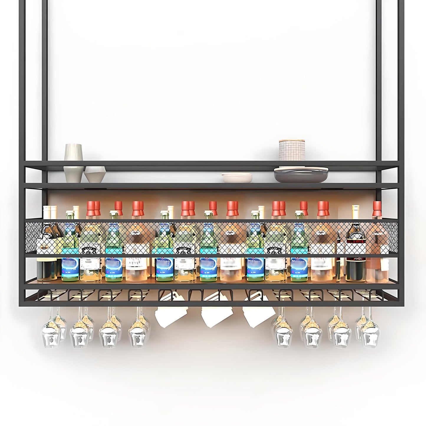 LWJQRSP Gold Metal Hanging Wine Rack - 2-Tier Ceiling Wine Glass Holder Stylish Bar Display & Storage for Restaurants Cafes and Kitchens - 80cm Length