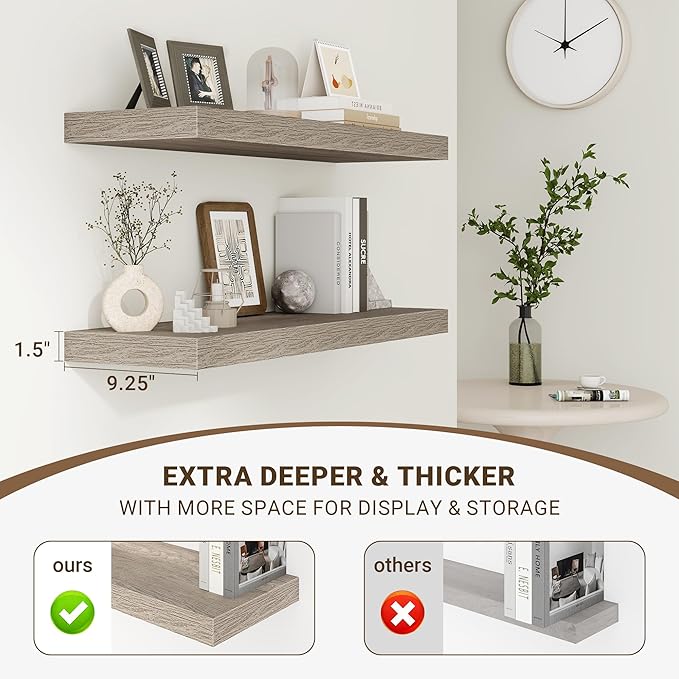 Acovy 36 Inch Floating Shelves, 3D Textured Wood Grain, Wooden Shelves