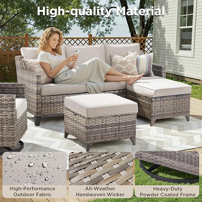 9 Piece Patio Furniture Set-All Weather Outdoor Conversation Sets Sectional Sofa