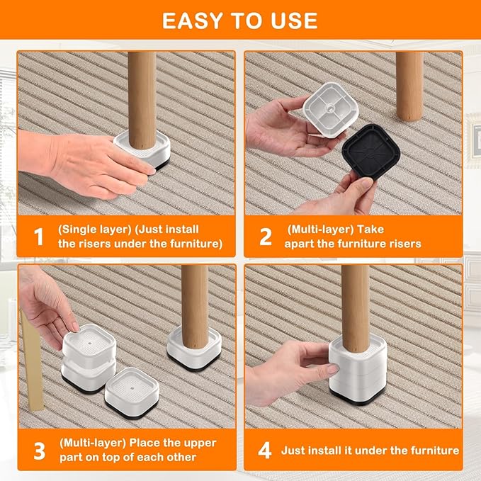 shouwuhho 12 Pack Furniture Risers Adjustable Bed Risers Heavy Duty Lifts