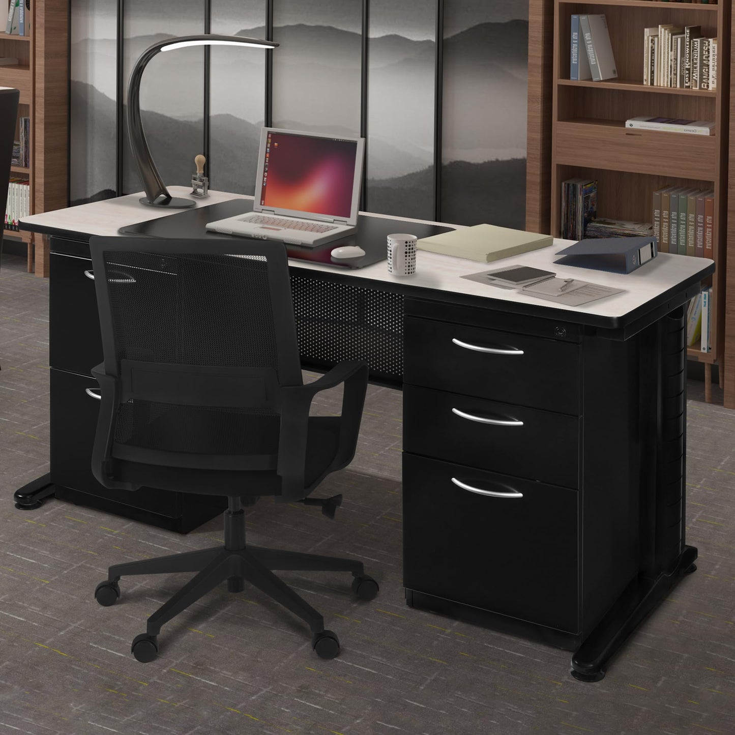 Regency Fusion 66 x 30 in. Teachers Desk with Double Pedestal Drawer Unit- Maple