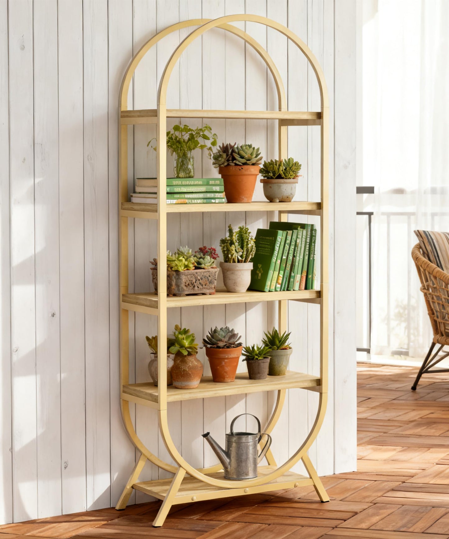BIASUNS Arched Bookshelf,5-Tier Tall Wide Open Bookshelf,Modern Brown Storage Bookshelves, Freestanding Display Rack Shelving Unit for Office, Bedroom, Living Room, Easy Assembly, Brown