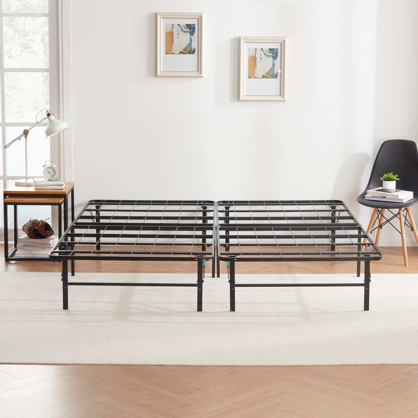 Nestl Foldable King Size Bed Frame, Platform Bed, Steel, Easy Tool Free Assembly, 14 Inches High, King, Black