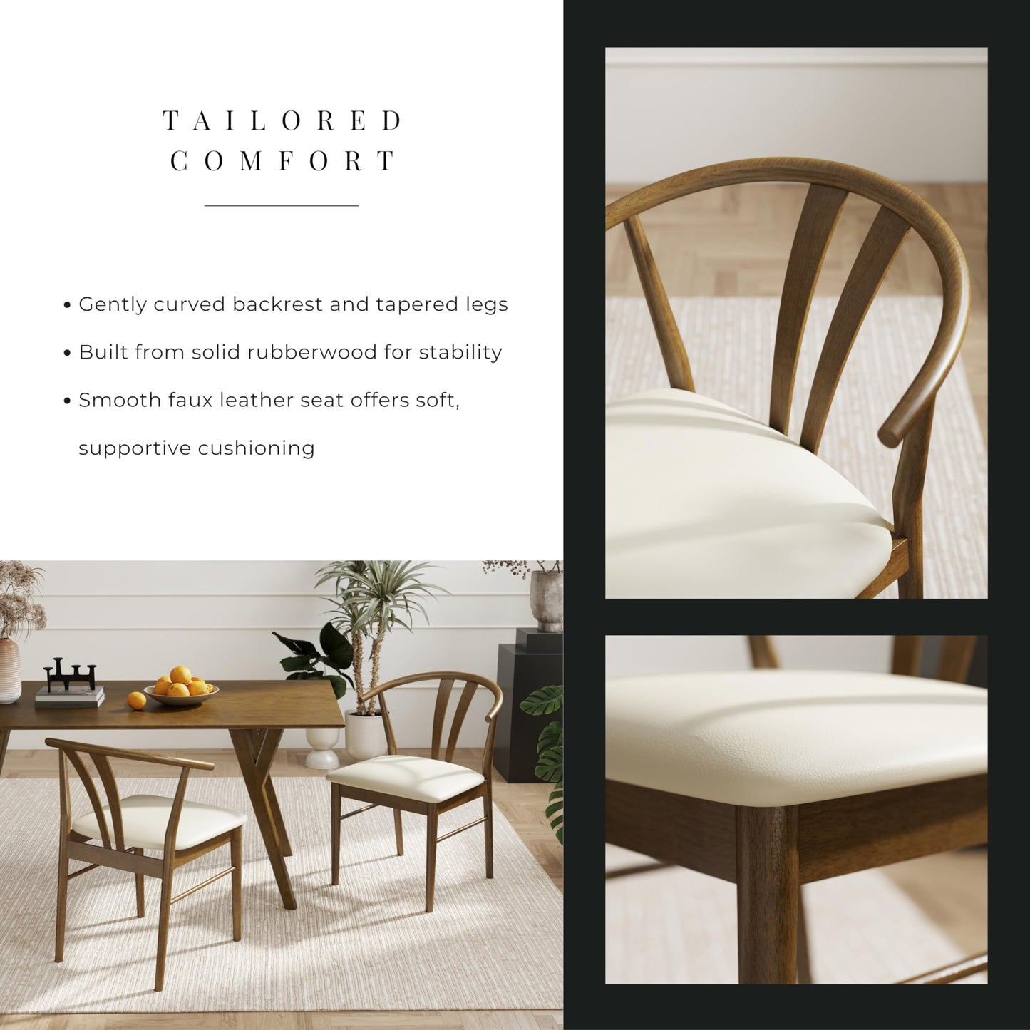 Roundhill Furniture Lavin Wishbone Dining Chairs, Set of 2, Walnut