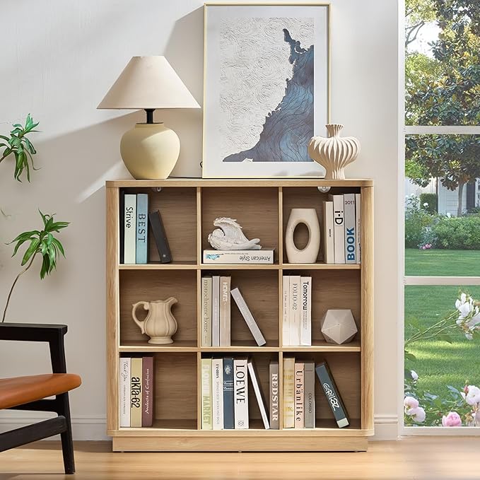 Joaxswe 9 Cube Storage Book Shelf, Modern Floor Standing 3-Tier Cubby Bookcase