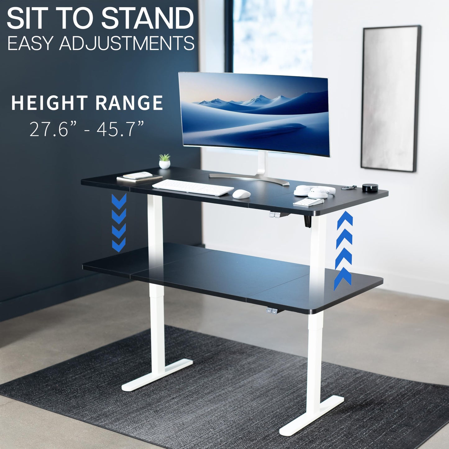 VIVO Electric Stand Up Desk Frame Workstation, Single Motor Ergonomic Standing Height Adjustable Base with Simple Controller, White, DESK-V100EW