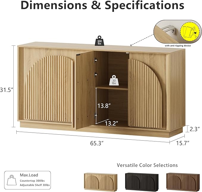 win2win Fluted Sideboard Buffet Cabinet