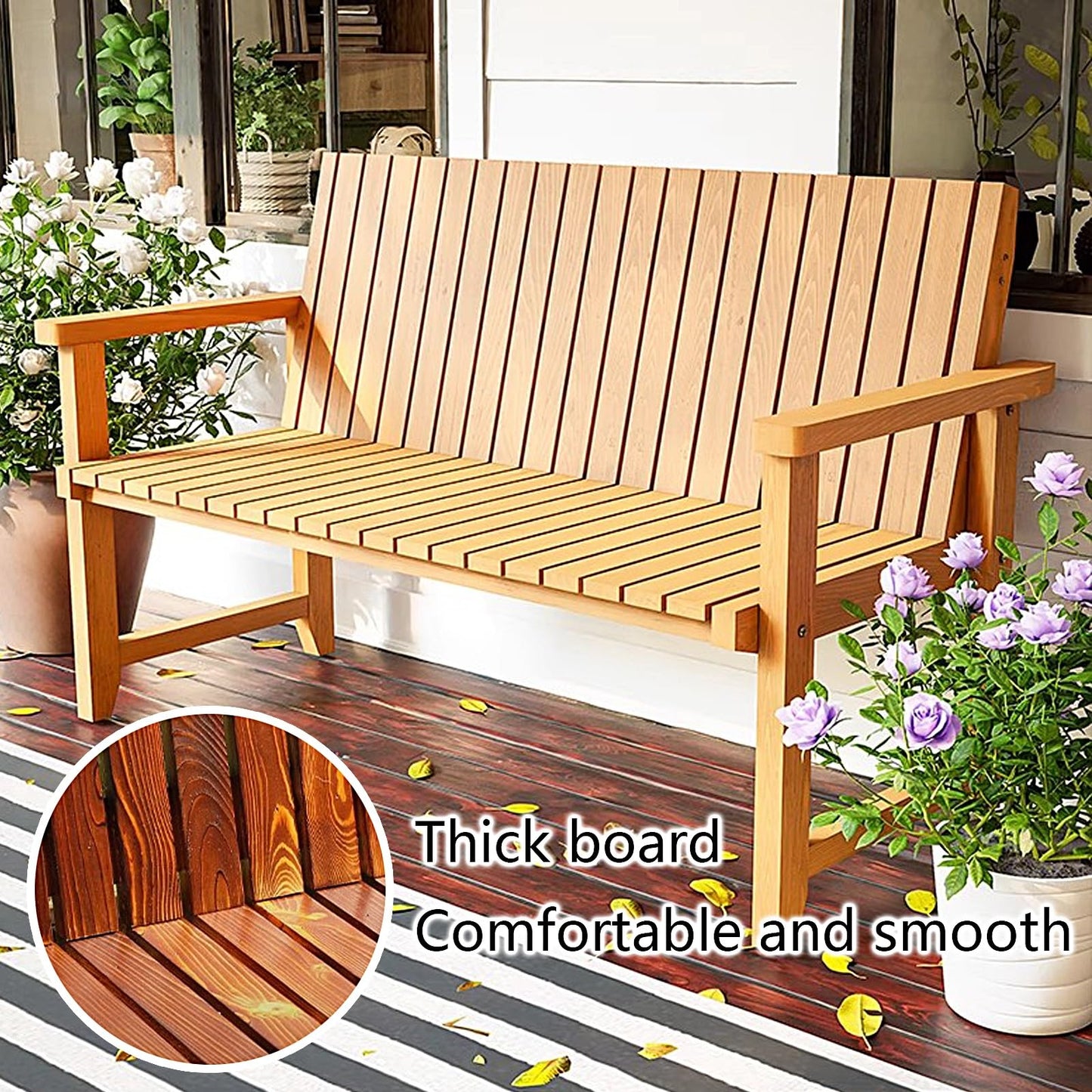 Solid Wood Patio Bench for 2 with Backrest – Waterproof Outdoor Chair for Garden, Rooftop, Villa & Park – All-Weather Blue Furniture (150x50x90cm)