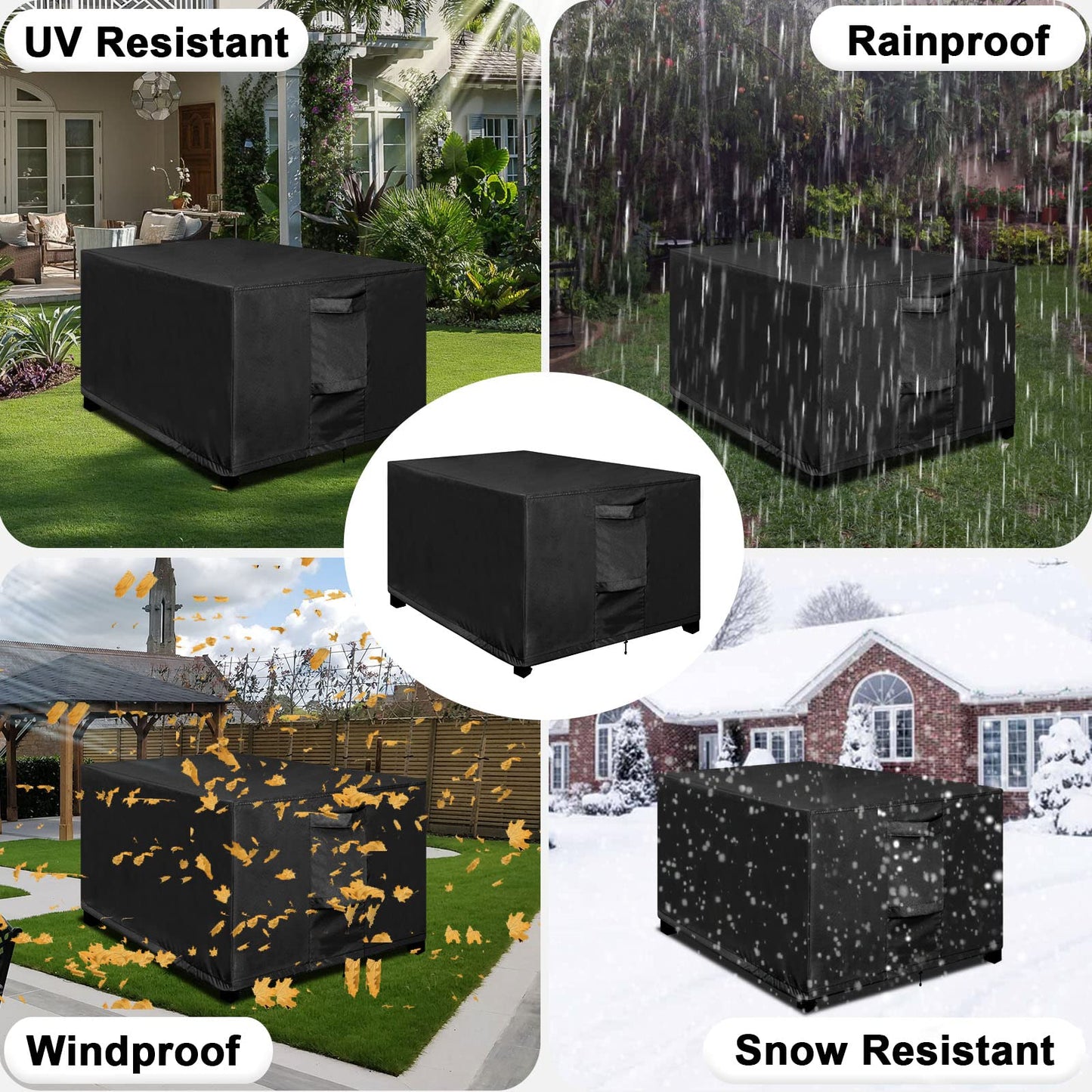OutdoorLines Outdoor Waterproof Patio Ottoman Covers - Rectangle UV-Proof Patio Side Table Cover Windproof Heavy-Duty Furniture Covering Protector 48L x 25W x 18H Inch, Black