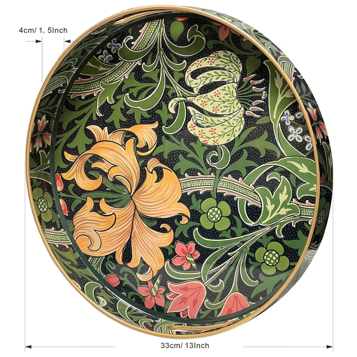 Round Serving Tray with Handles,Modern Ottoman Tray Coffee Table Tray,13 Inch Plastic Trays for Ottoman Coffee Table,Decorative Serving Trays for Living Room