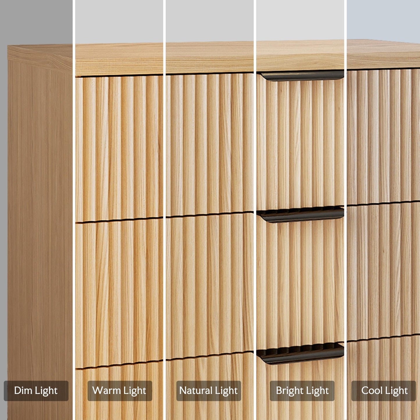 25.6" W Fluted Nightstand with 3 Drawer Dresser, Modern Wood Night Stands Bedside Table for Bedroom King/Queen Bed, End Table with Robot-Friendly Legs for Living Room,Entry (3 Drawers-1pcs-Natural)