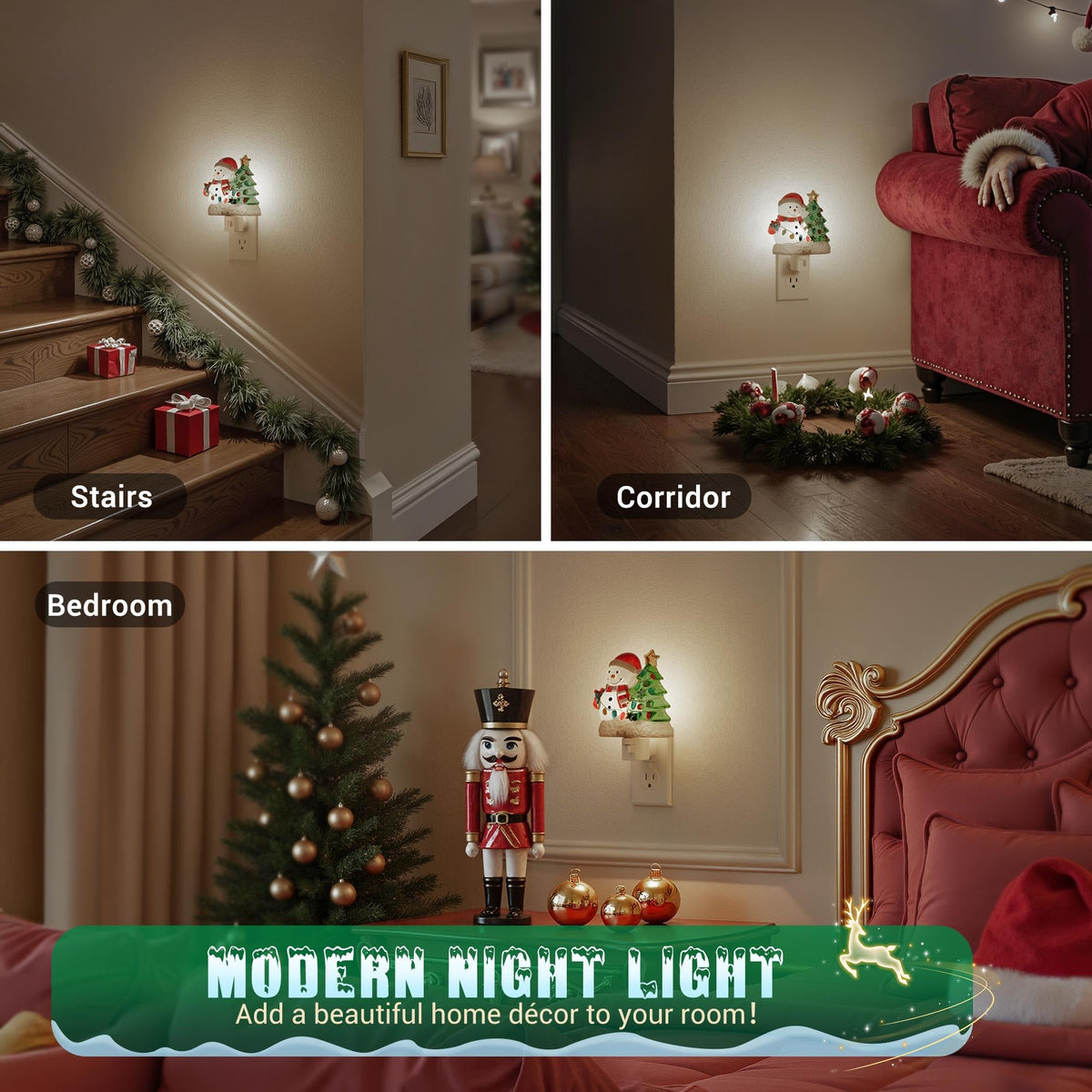 JandCase Christmas Tree & Snowman Night Light, 5000K Night Lights Plug into Wall,Cute & Funny Christmas Night Light for Kids, Nightlights with 360° Rotatable for Home Party Decor,1 Pack