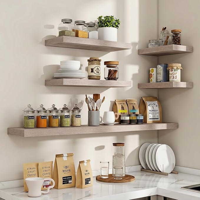 Acovy 36 Inch Floating Shelves, 3D Textured Wood Grain, Wooden Shelves
