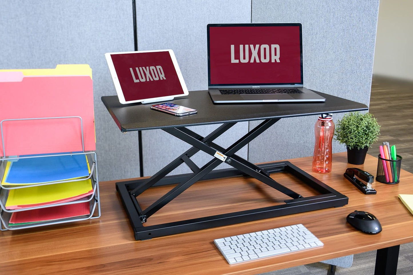 Luxor Height Adjustable Portable Pneumatic Standing Desk Converter, Stand Up Desk Riser, Tabletop Computer Workstation - Black