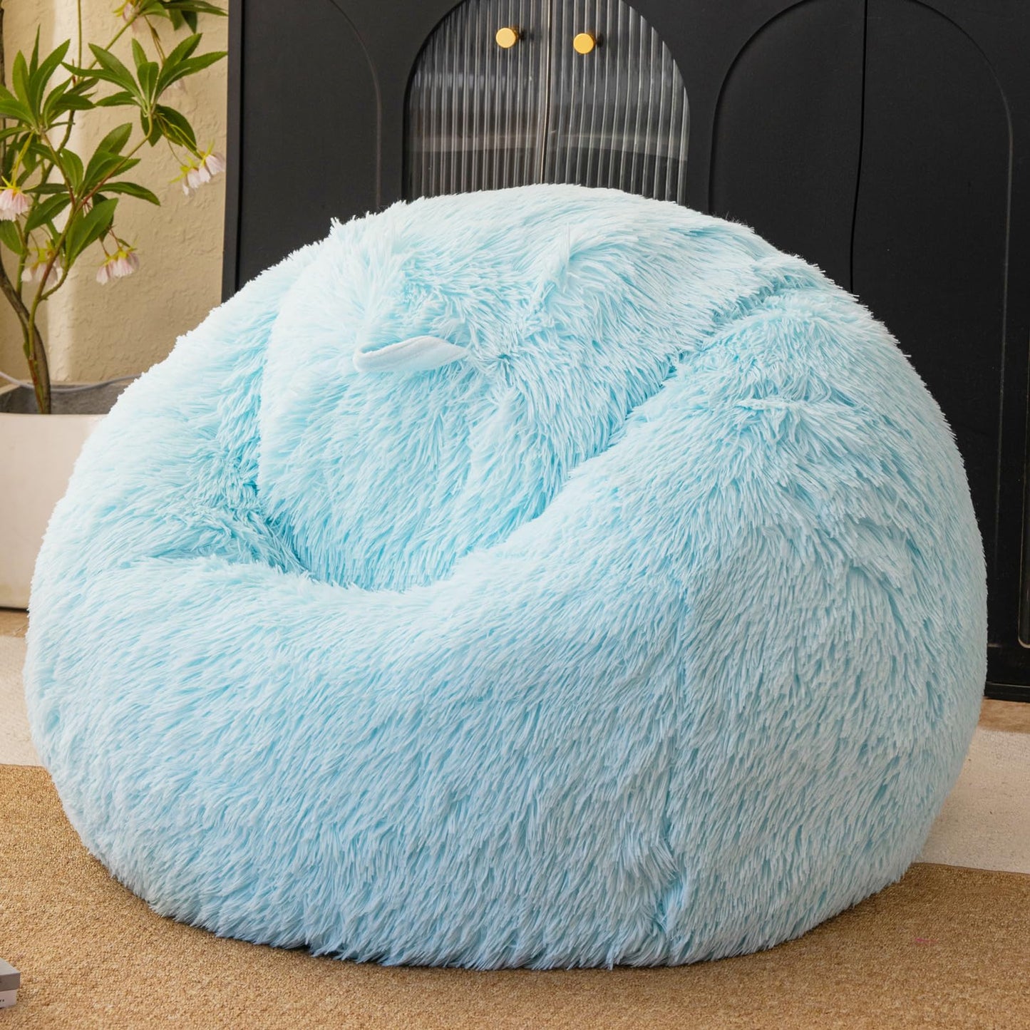Blue plush bean bag chair covers (No Filler), comfy Furry Blue bean bag chair Cover for bedroom, stuffed animal Storage, kids adults teens girls bean bag chairs, Anti-Slip