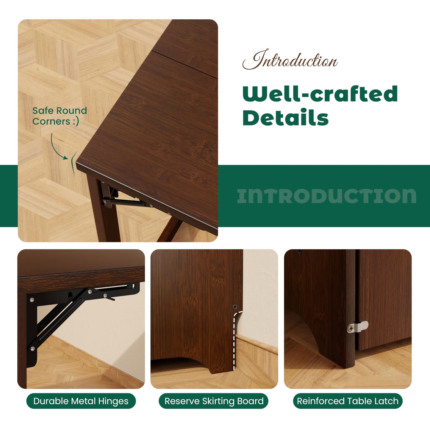 HDDFER Bamboo Folding Desk for Small Spaces,Hidden Desk with Storage Shelf, Foldable Computer Desk for Bedroom Home Office, Mid Century Modern Fold Out Table Writing Table, Walnut
