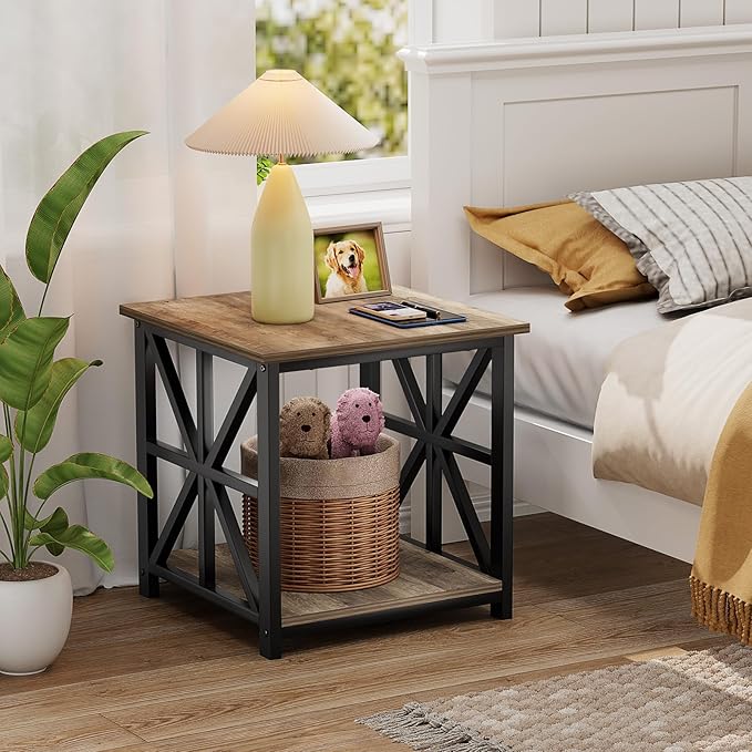 GreenForest End Table with 2-Tier Storage Shelf, 19.7 inch Side Table