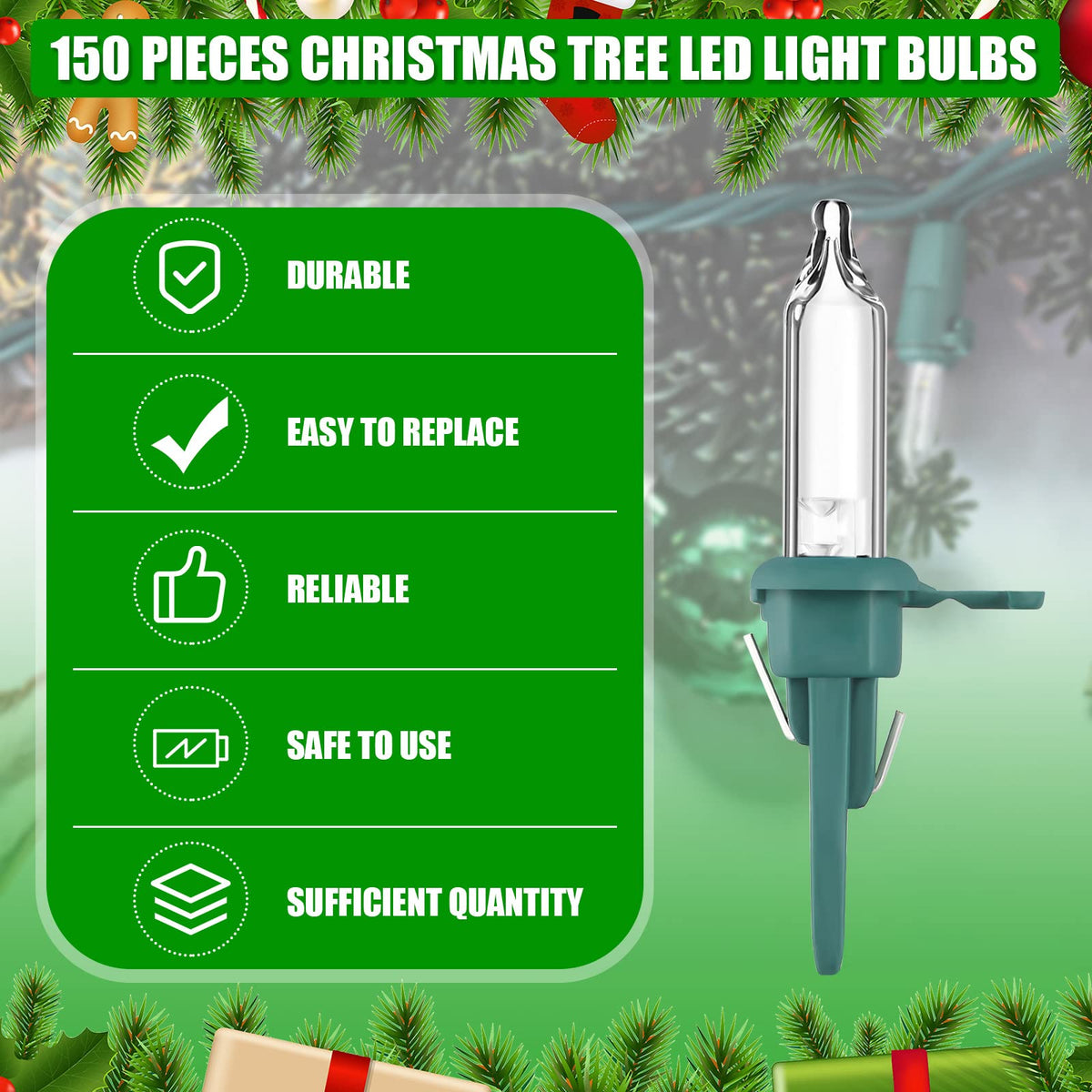 Riakrum 150 Pcs Christmas Replacement Mini Light Bulb 3 Volt 0.06 Watt Christmas Tree LED Light Bulbs Warm White Xmas Lights with Green Base for Party Holiday Indoor Outdoor Supplies