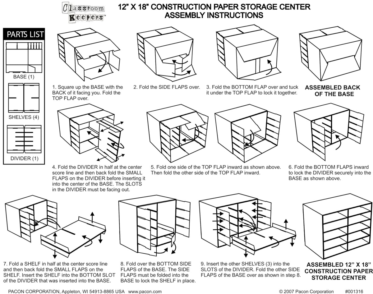 Classroom Keepers 12" x 18" Construction Paper Storage, 10-Slot, White, 17" H x 27" W x 19" D, 1 Unit