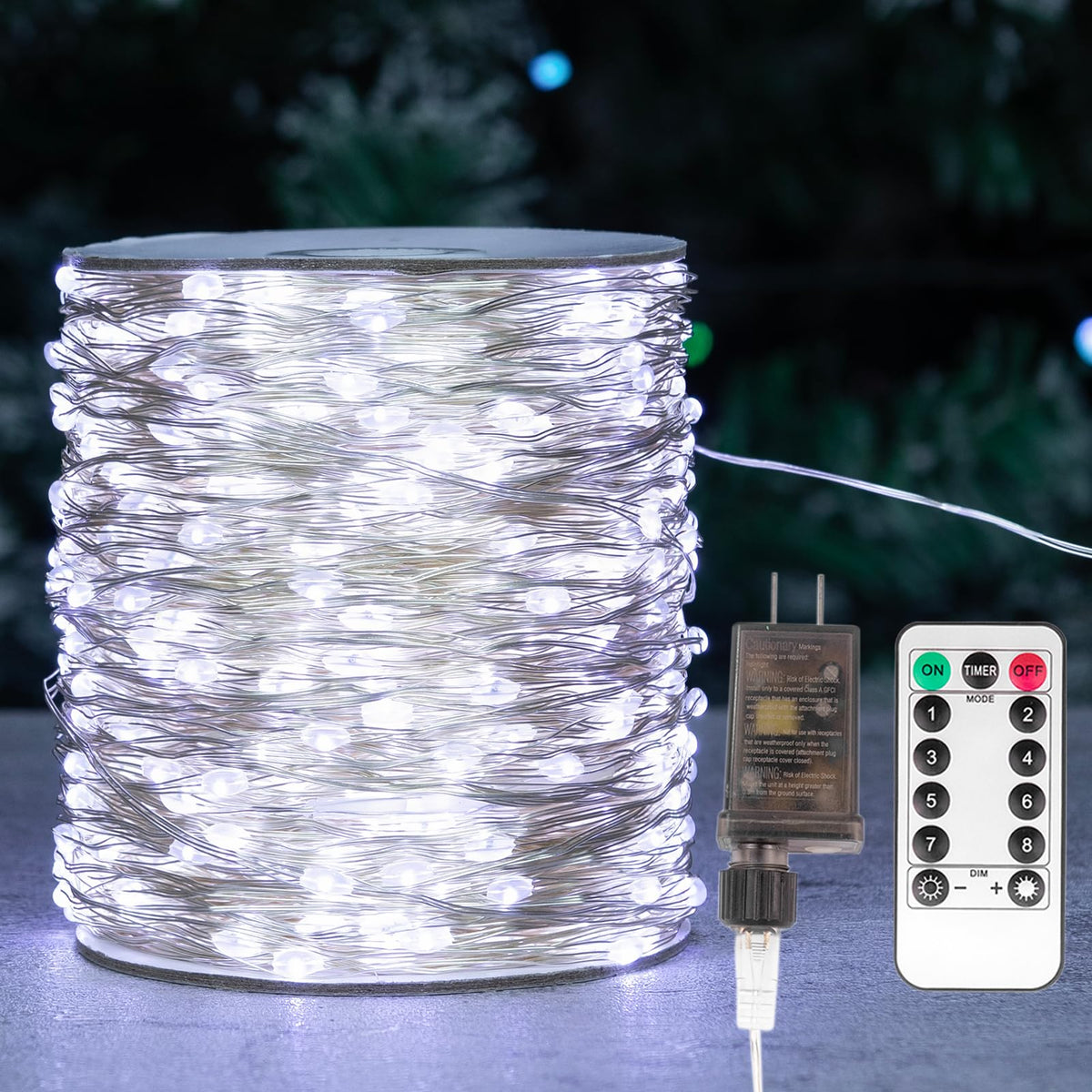 ZELUXDOT Fairy Lights Plug in,200FT 600LEDs Waterproof Led String Lights,8 Modes Remote Twinkle Light for Outdoor Indoor Christmas Wedding Birthday Garden Party Decorations,Silver Wire,Cool White