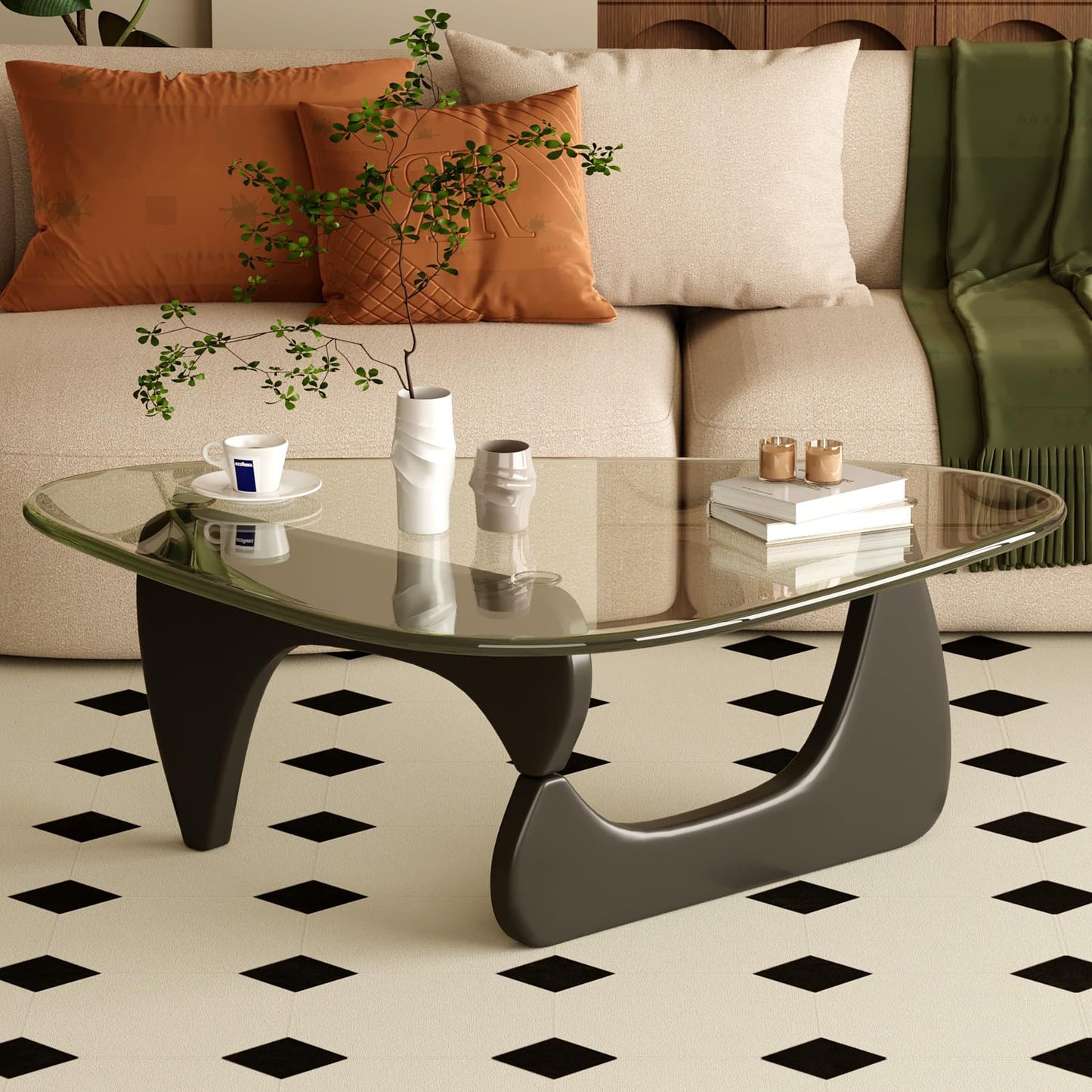 JCAJCA Coffee Table for Living Room Mid Century Modern Center Table with Glass Top, 32 Inch, Black/Transparent
