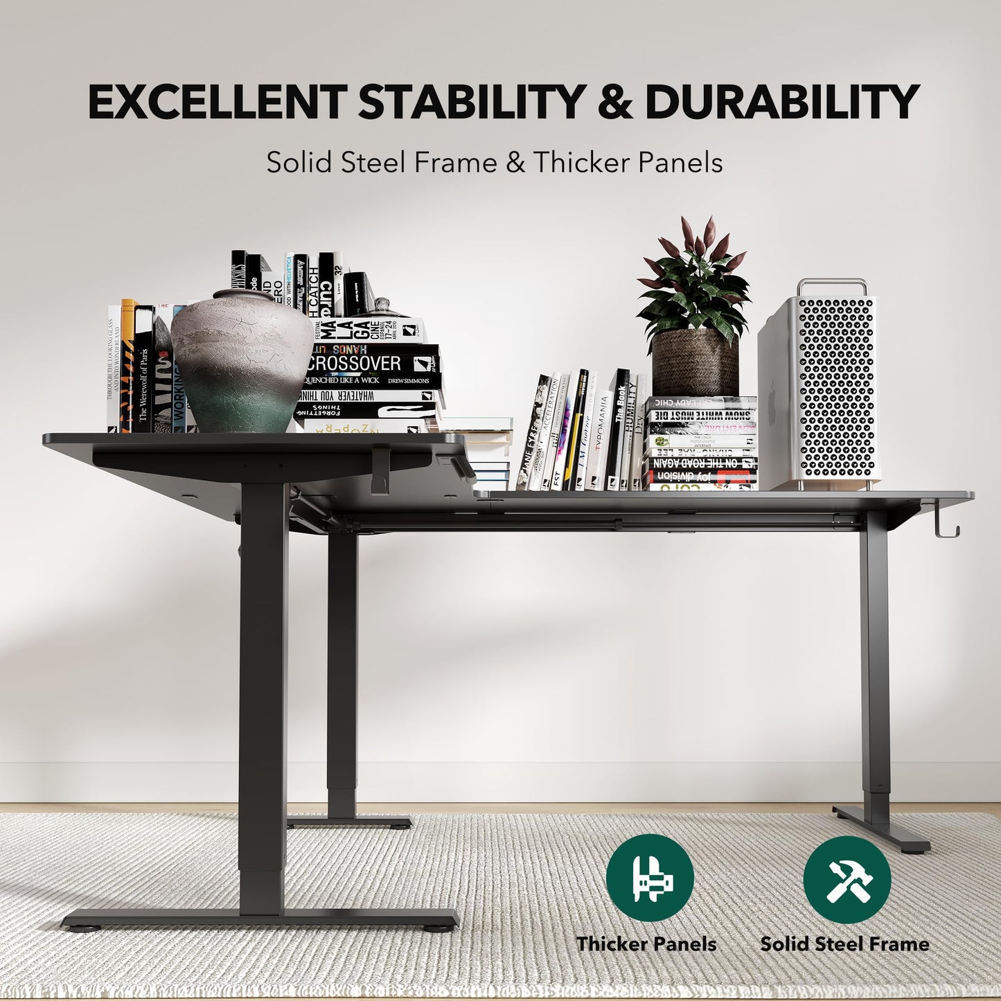 FEZIBO 63" x 55"L Shaped Standing Desk Adjustable Height, 63 Inch Electric Stand up Corner Computer Desk, Sit Stand Home Office Desk with Splice Board, Black