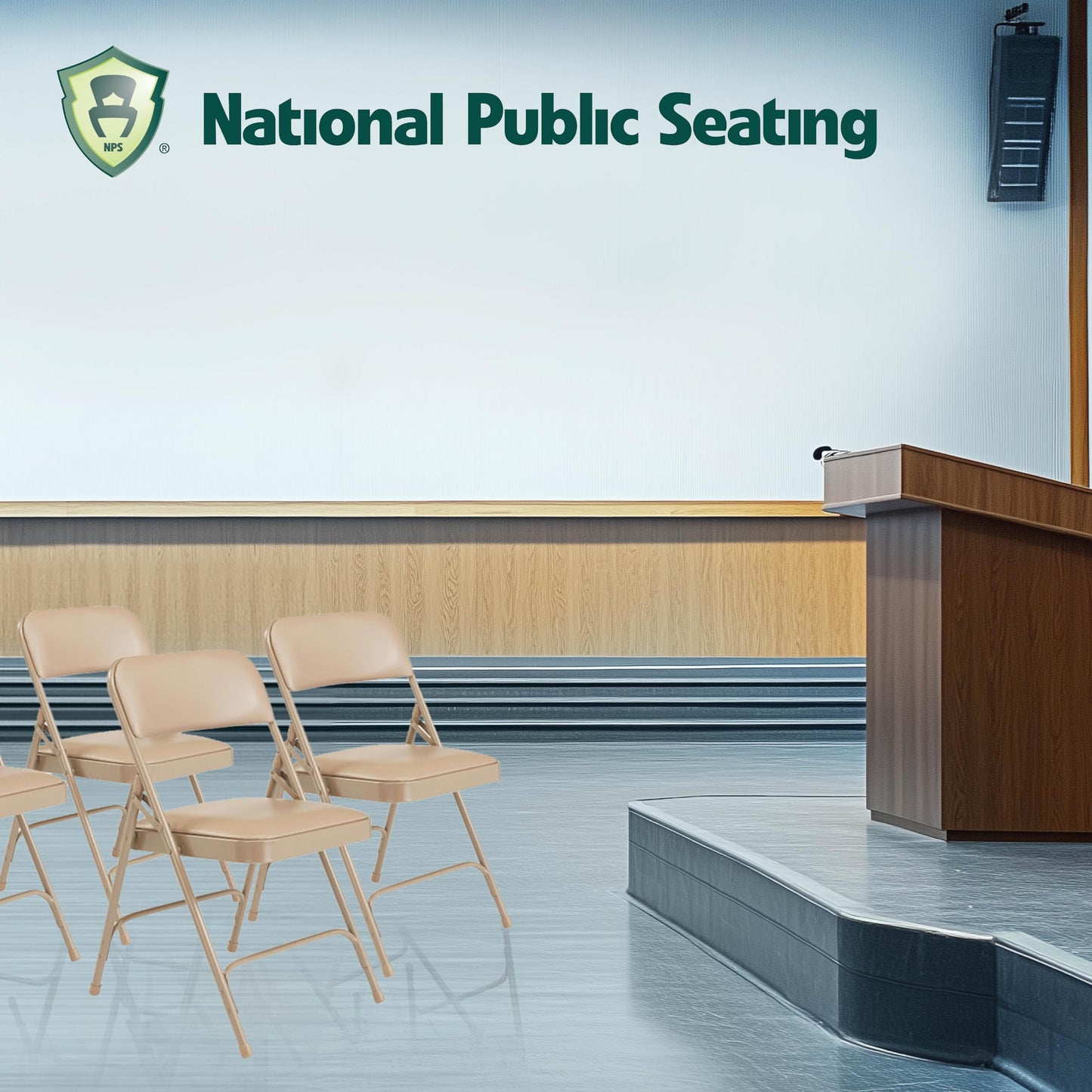 Premium Padded Portable Folding Chairs by National Public Seating – 1200 Series Upholstered, Heavy-Duty Foldable Chairs for Indoor & Outdoor Use – Set of 4, Comfortable & Durable, Beige