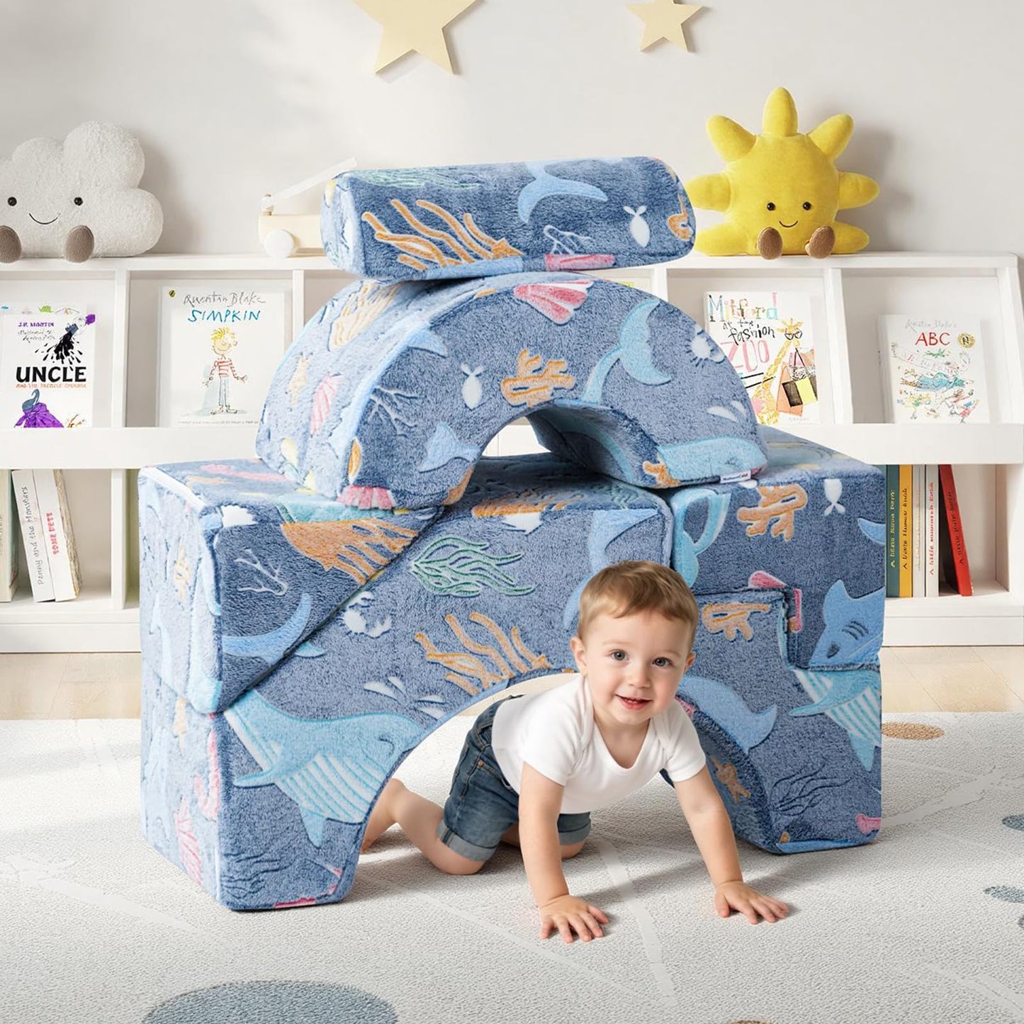 MeMoreCool Foam Climbing Toddler Couch – Modular Sofa with Slide & Stairs | Convertible Playroom Couch | Crawling & Climbing Soft Furniture | Washable Cover | Gift for Kids