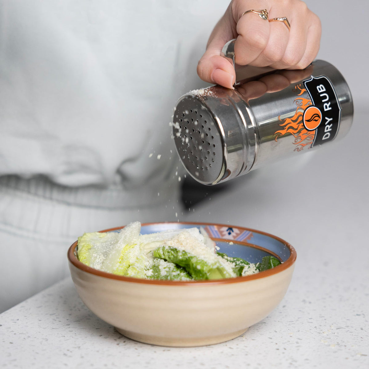 Outset Stainless Steel Dry Rub Shaker With Lid, 13oz Seasoning Dispenser