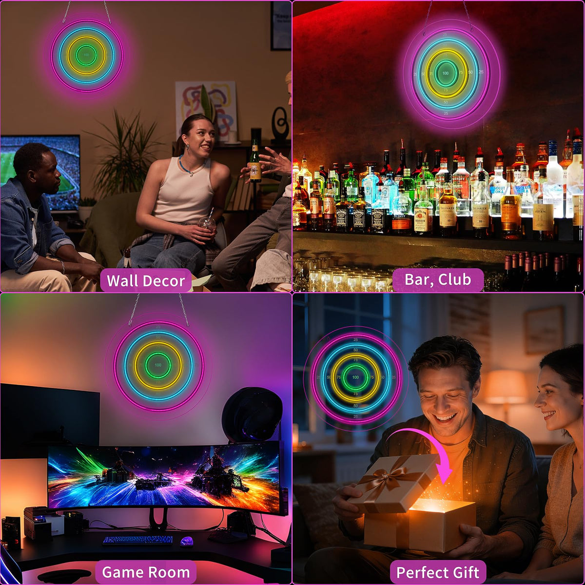 Darts Board Neon Sign with 3 Suction Cup Darts,LED Dart Scoreboard Neon Light Wall Decor USB Powered,Decorations for Game Room Man Cave Bedroom Living Room Bars Club,Birthday Gift for Darts Enthusiast
