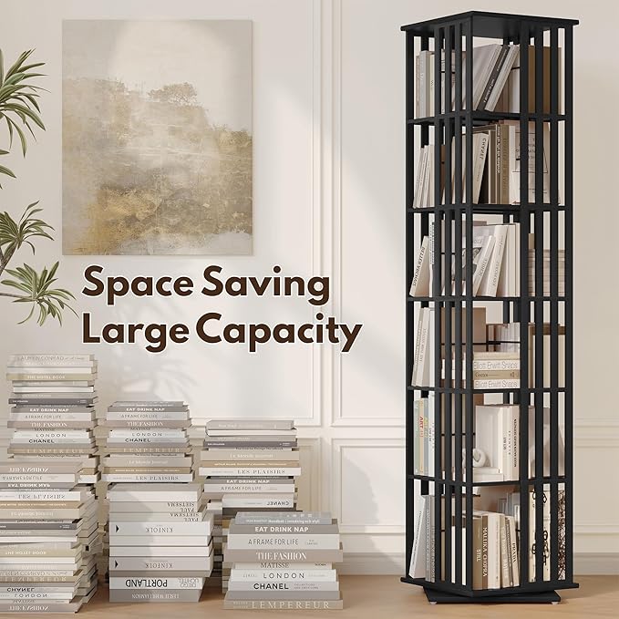 YOWOS Rotating Bookshelf Tower, 360° Display Spinning Bookcase, Bamboo