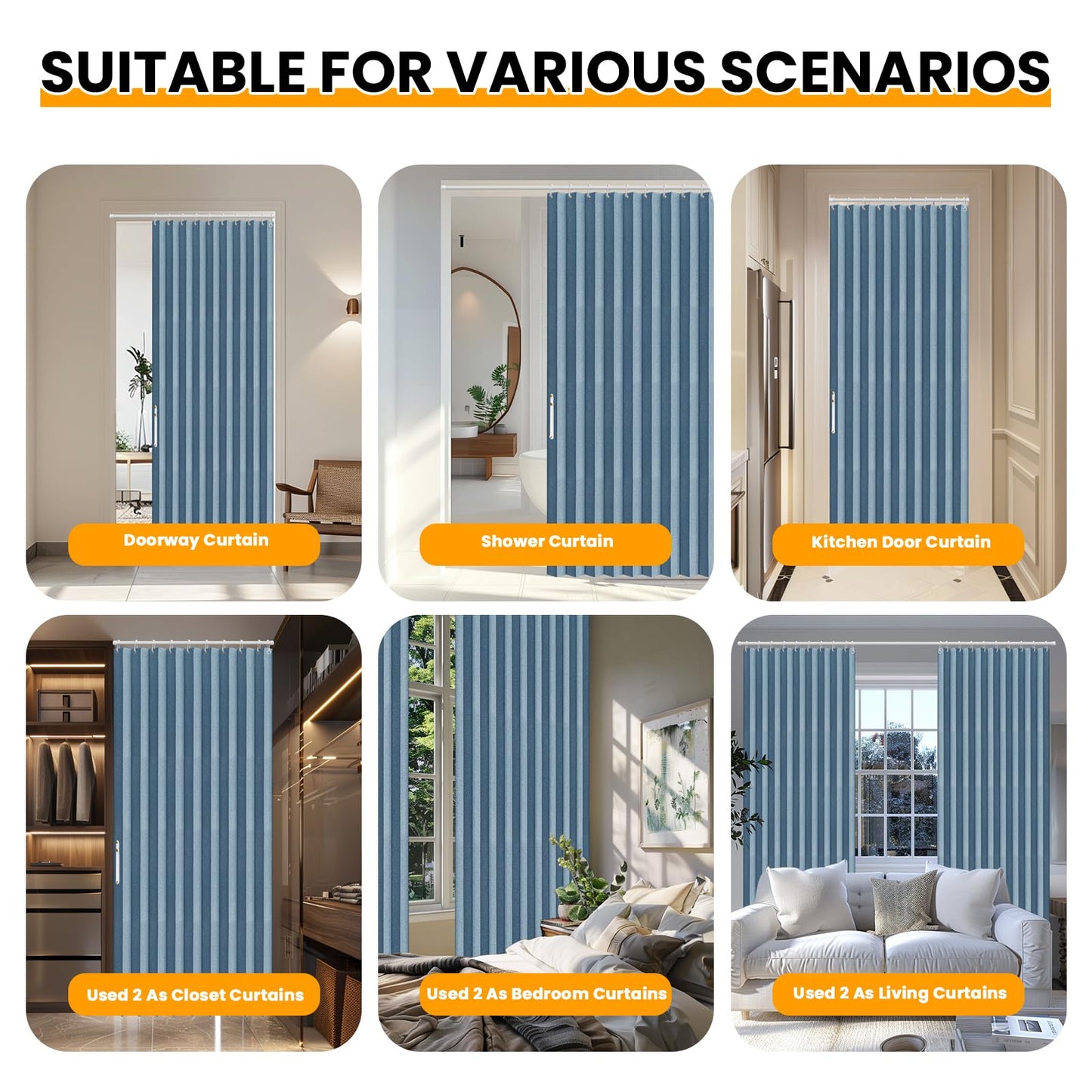 AJAZZ 100% Blackout Accordion Door Closet Door Curtain Invisible Applicable Bedroom Room Living Room Doorway （Blue 72" W x 78" L 1 Panel