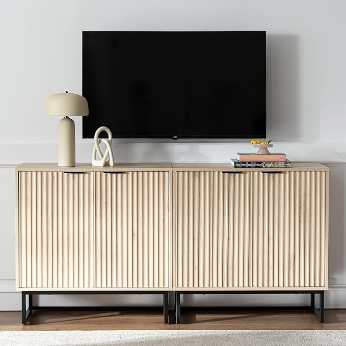 EYYTHUNG Fluted Storage Cabinet Set of 2, Sideboard Buffet Cabinet Modern