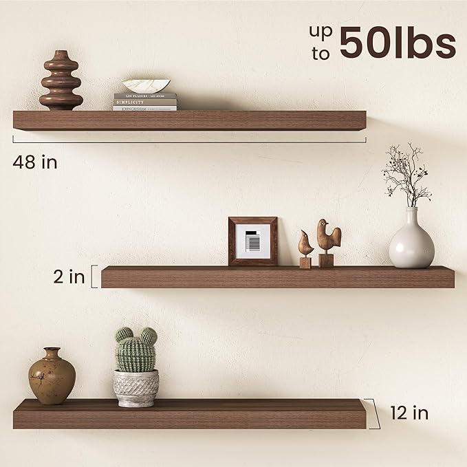 Walnut Floating Shelves 48Inch Long, 12 Inch Deep Floating Shelves