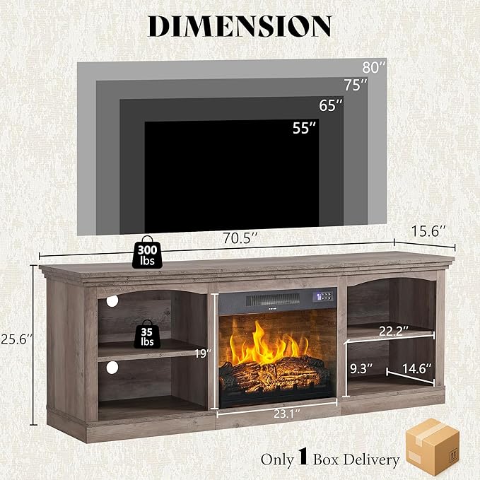 AMERLIFE 70" Farmhouse Fireplace TV Stand