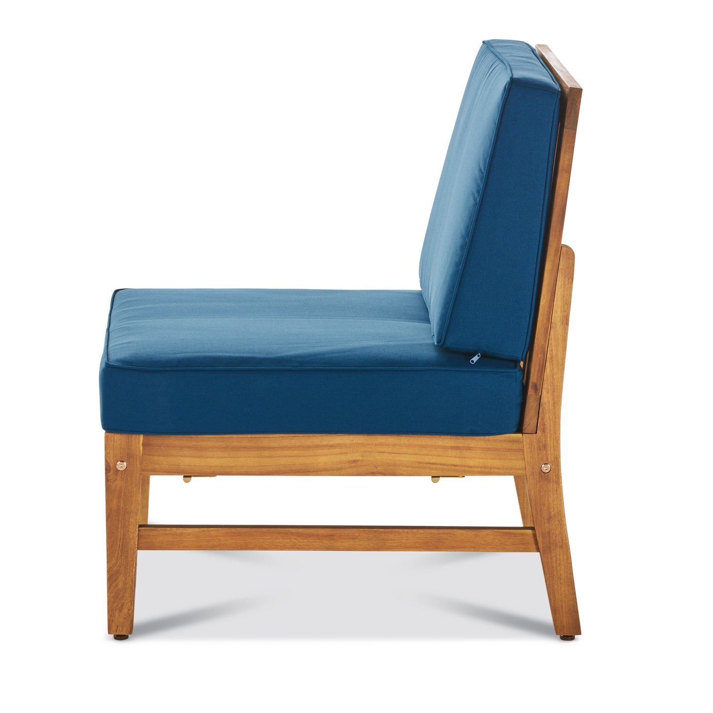 Christopher Knight Home Perla Outdoor Acacia Wood Sofa Set with Water Resistant Cushions, 7-Pcs Set, Teak Finish / Blue