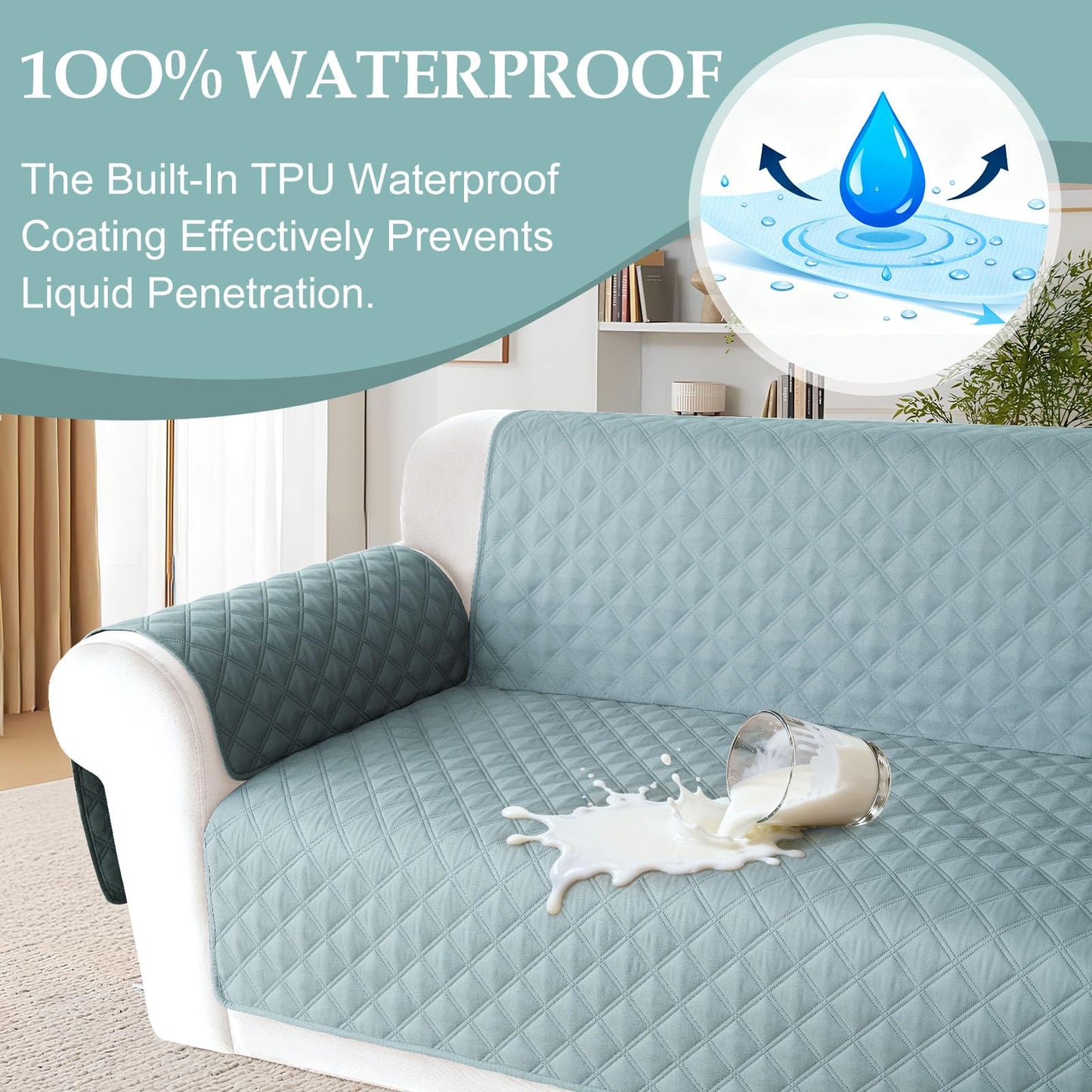 HDCAXKJ Waterproof Sectional Couch Cover L Shaped Sofa Covers Washable Corner Sectional Slipcovers Dog Pet Proof U Shape Furniture Protector with Upgraded Anti Slip Strips (X-Large, Light Blue)