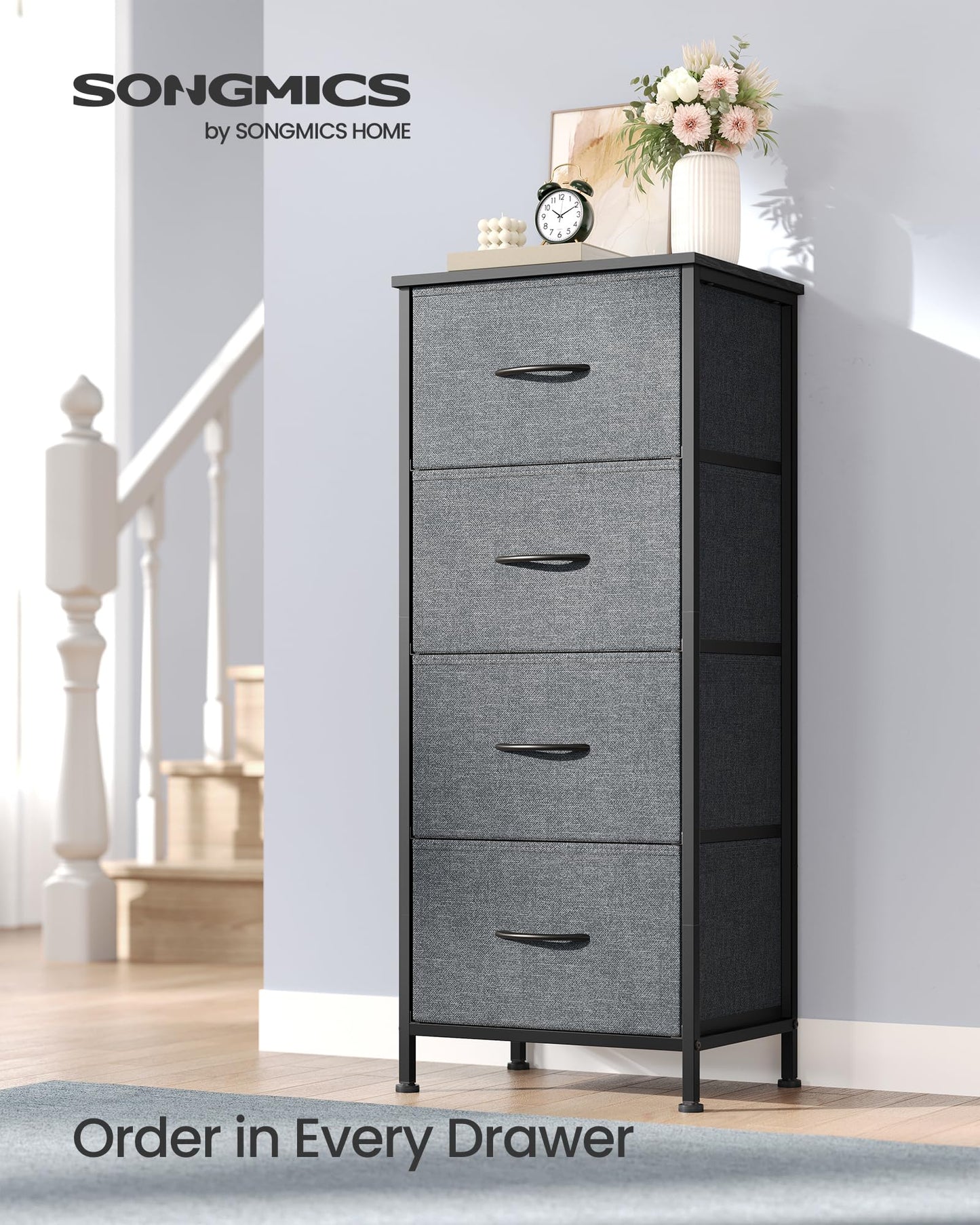 SONGMICS BELLAH Collection - Dresser for Bedroom, Chest of Drawers, Storage Organizer Unit, Closet, Entryway, Steel, 4 Drawers, Modern, Slate Gray ULGS314GN02S