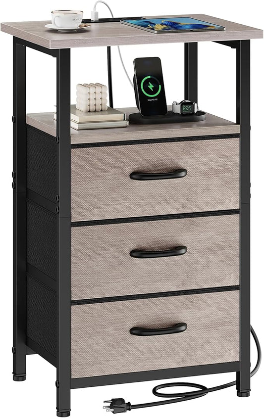 Vagusicc Nightstand with Charging Station, Bedside Table with USB Ports and