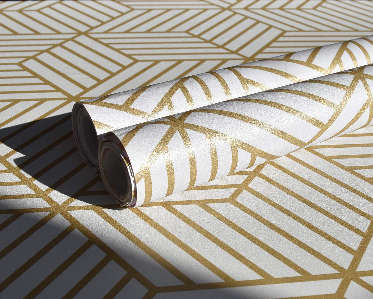 MelunMer Geometric Peel and Stick Wallpaper Gold 118In L 17.7In W Self Adhesive Removable Wallpaper for Bedroom/Bathroom Waterproof Modern Contact Paper for Cabinets Gold Contact Paper Shelf Liner