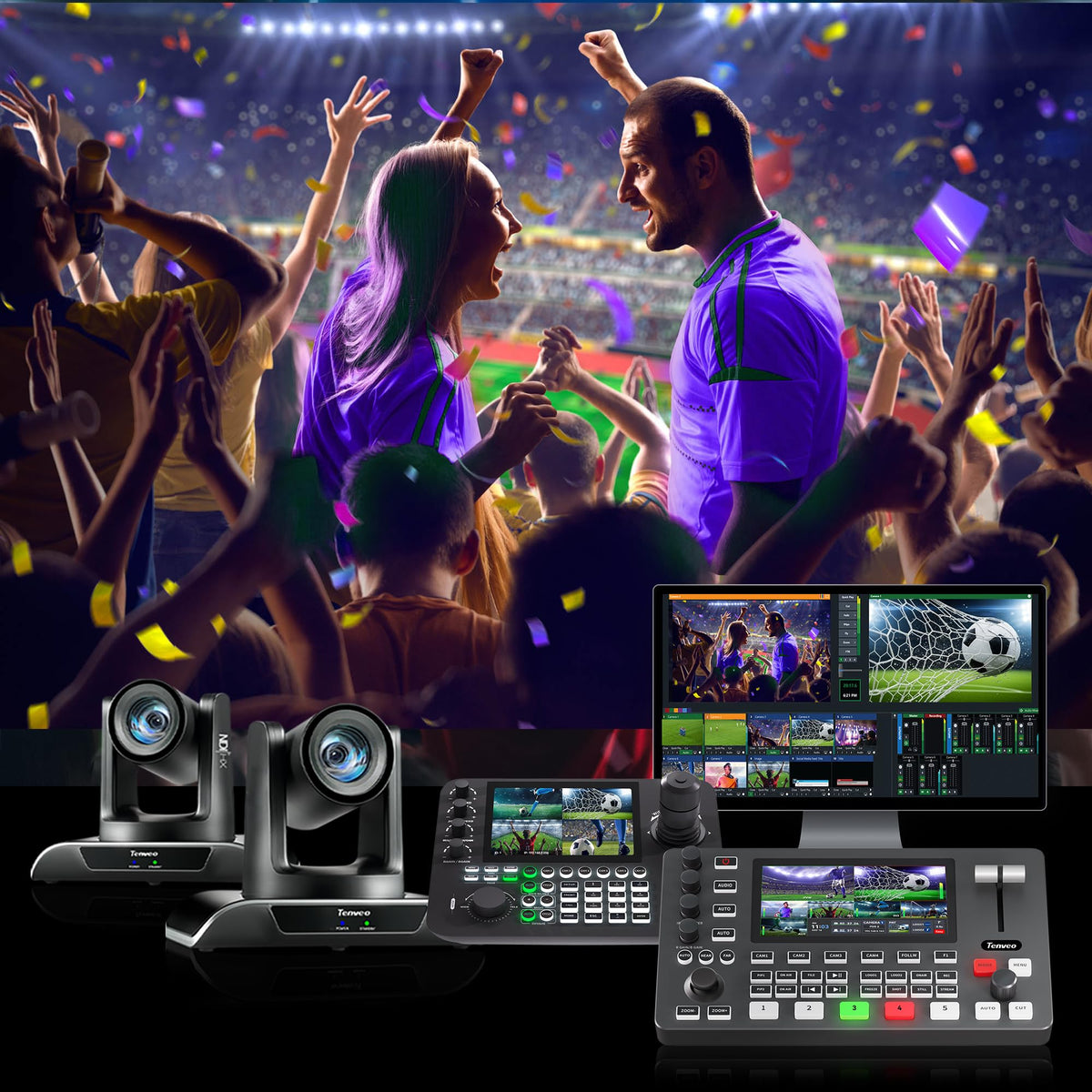 Tenveo 4K60FPS HDMI Video Switcher Mixer, 4*SDI & 4*HDMI Input, 5CH Live Streaming Switcher, 5.5’’ FHD Screen, 1080P60FPS Output, USB Video Recording, Support PTZ Camera and Controller, NDI Included