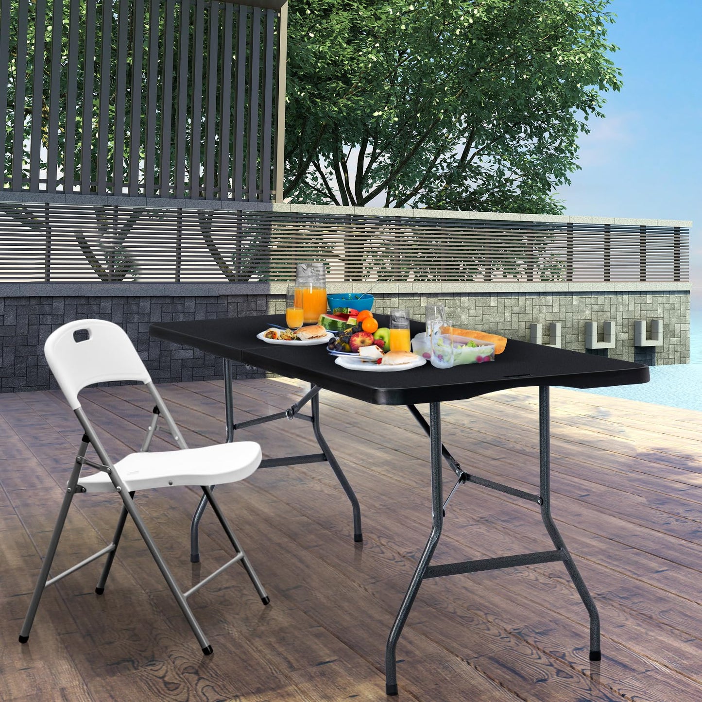 Byliable Folding Table 6ft Portable Heavy Duty Plastic Fold-in-Half 6 Foot Foldable Table Utility Dining Indoor Outdoor for Camping Picnic and Party, Black