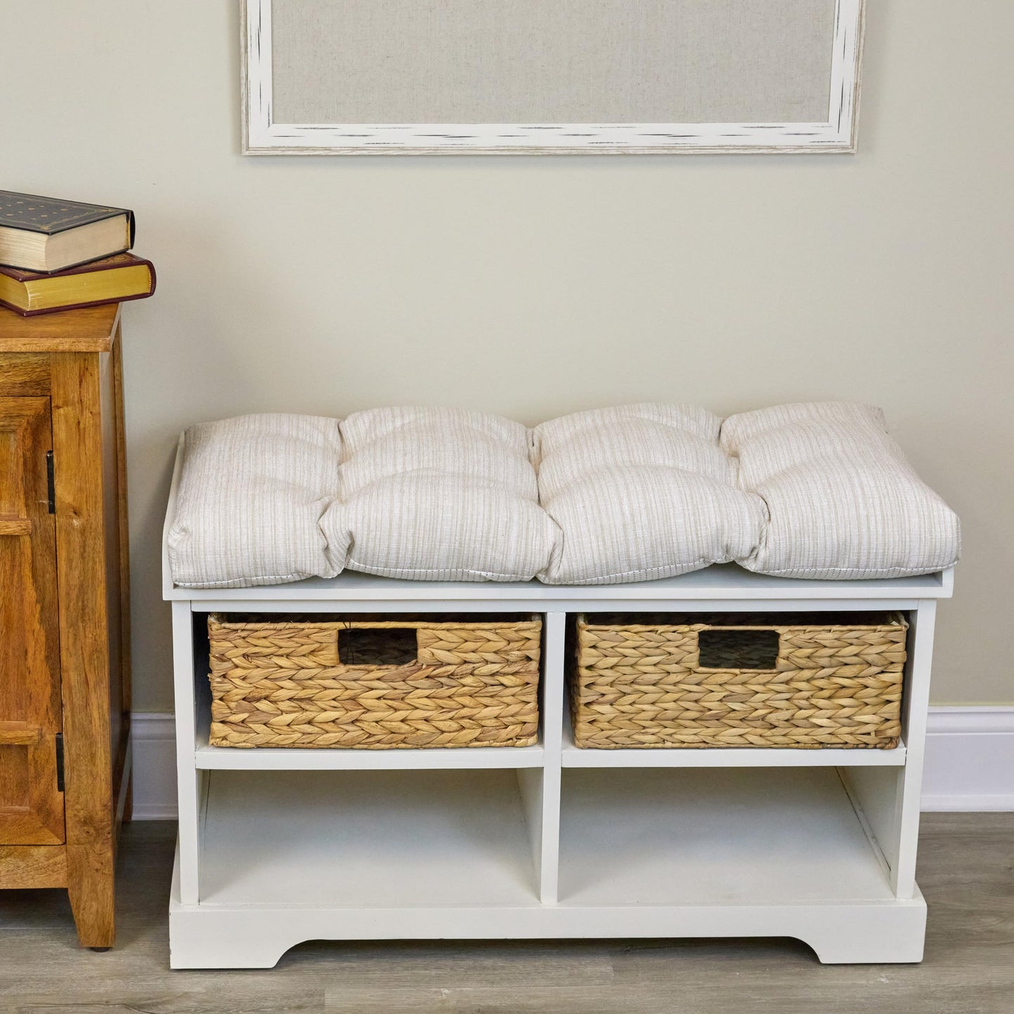 Klear Vu The Gripper Non-Slip Tufted Bench Cushion for Indoor Furniture, Assembled in USA, Entryway Storage, Bay Window, Corner Nook or Piano Seat, 33 Inches, Chenille Cream
