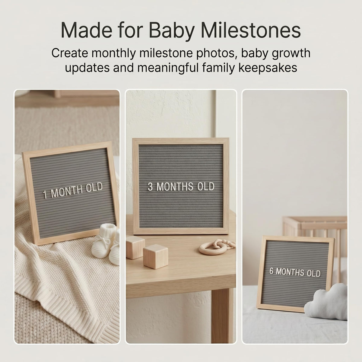 C CRYSTAL LEMON Felt Letter Board 10x10 Inch Gray – 336 Letters Numbers & Symbols – Changeable Message Board with Wooden Frame, Wall Mount or Stand