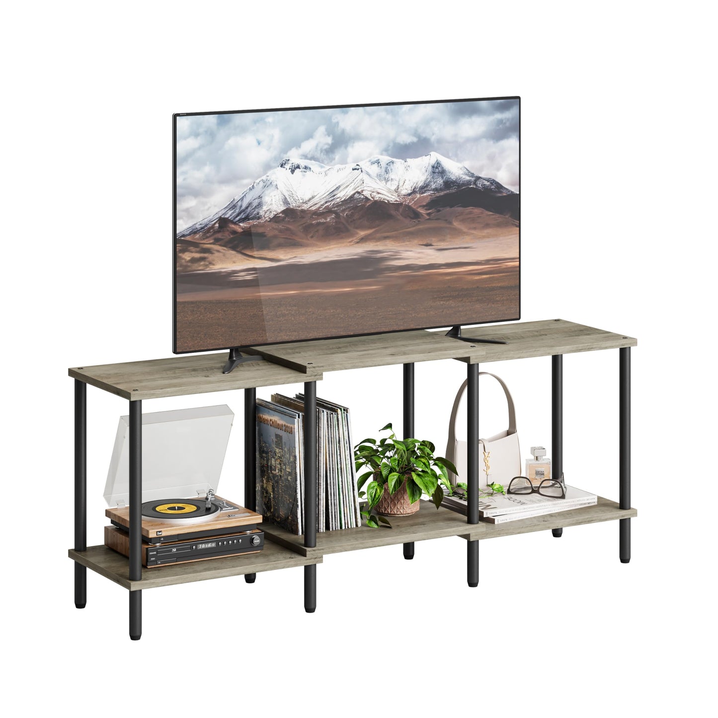 YAUKTAK TV Stand, Entertainment Center, Industrial TV Media Console Table with Open Storage Shelves, 2 Tier TV Cabinet for Living Room, Bedroom LTS107Q