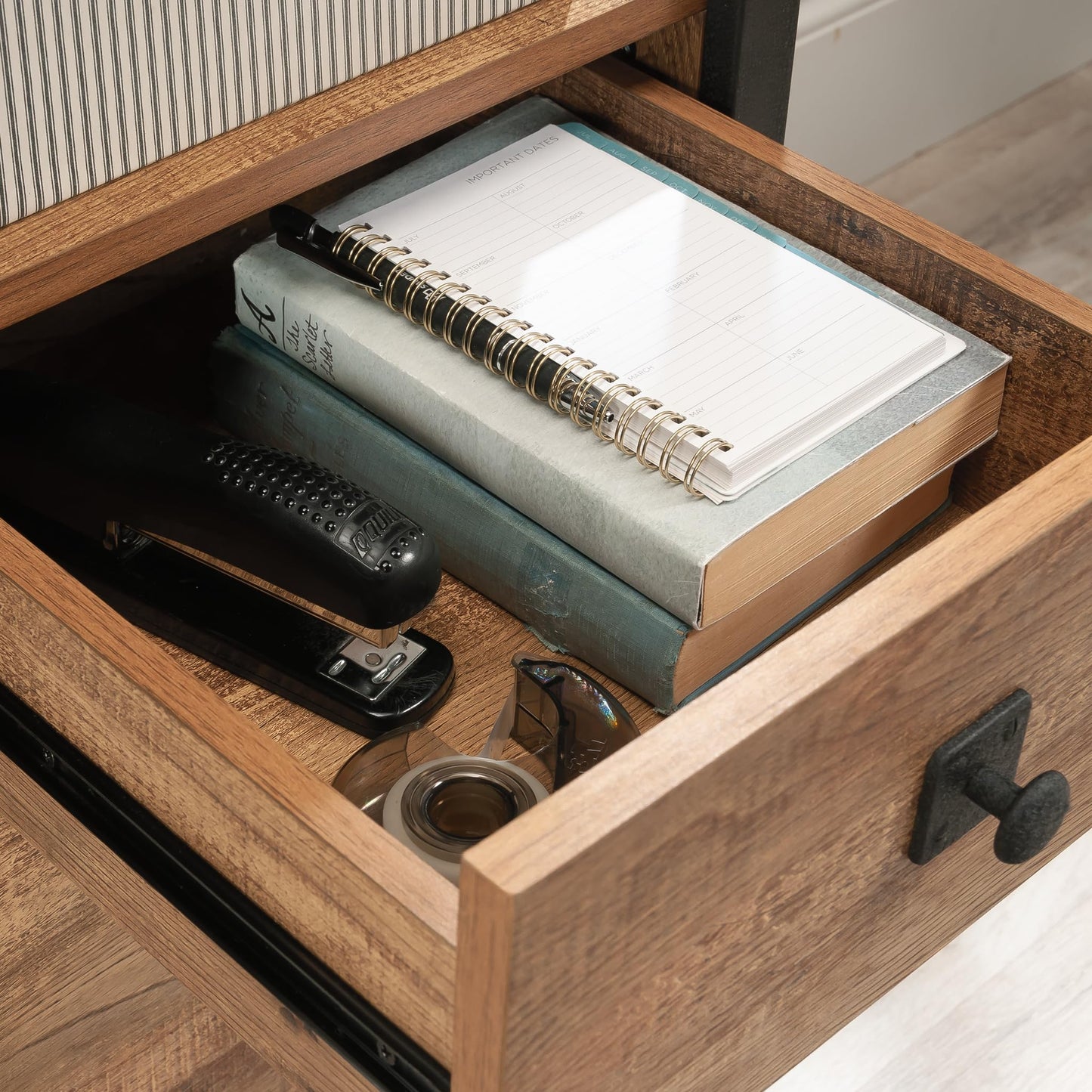 Sauder Station House Single Pedestal Desk, Etched Oak Finish